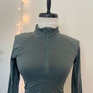 Women's Gray Athletic Collared Long Sleeve Top With Zipper